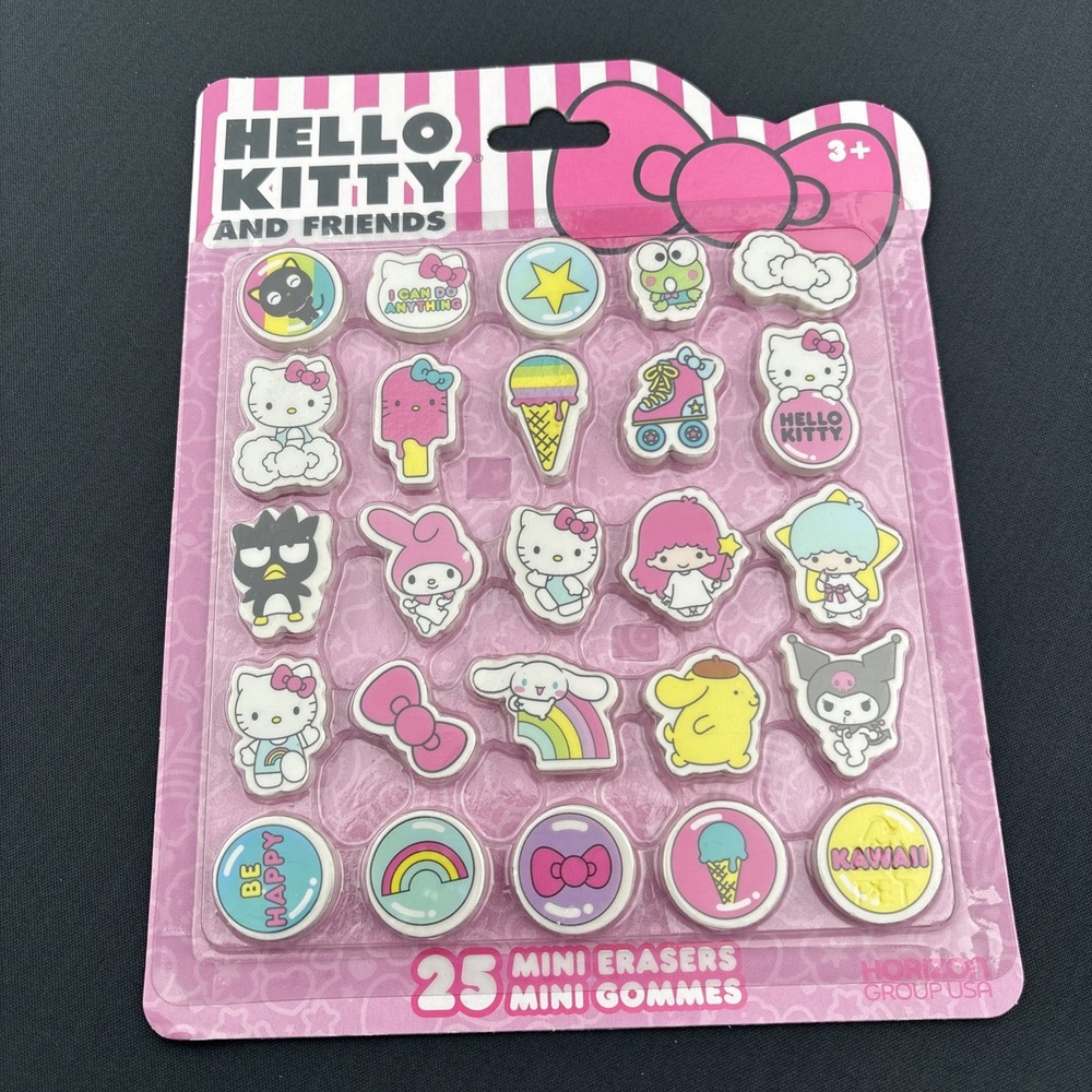 Hello Kitty and Friends 25 Mini Erasers — Sanrio Kawaii Stationery Set New‎